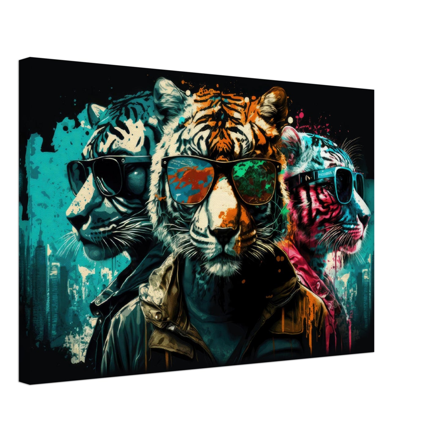 Tiger Titans - Tiger Wandbild - Crazy Wildlife Leinwand ColorWorld im Querformat - Coole Tiere & Animals Kunstdruck