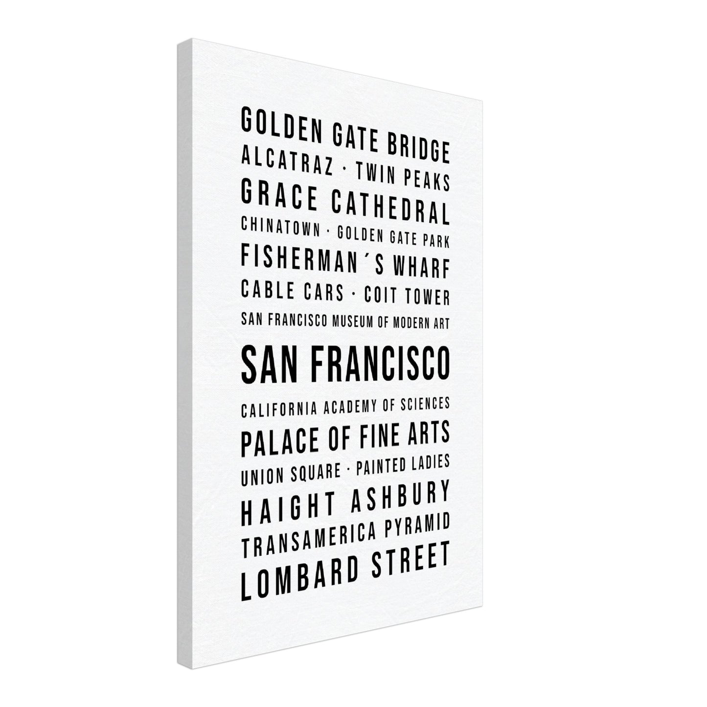 San Francisco - Typografie-Wandbild - Leinwand Weiss Neutral