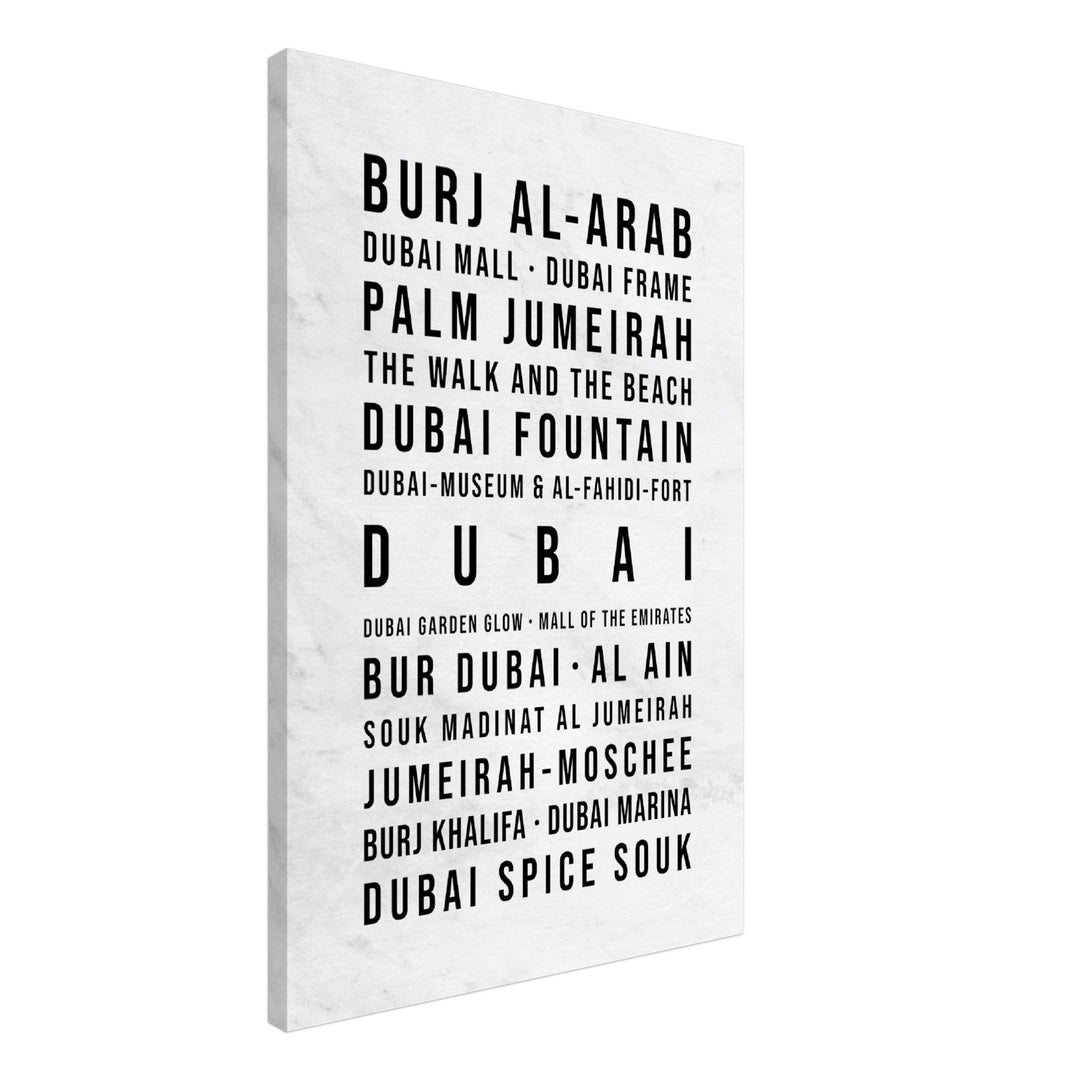 Dubai - Typografie-Wandbild - Leinwand Weiss Marmoroptik