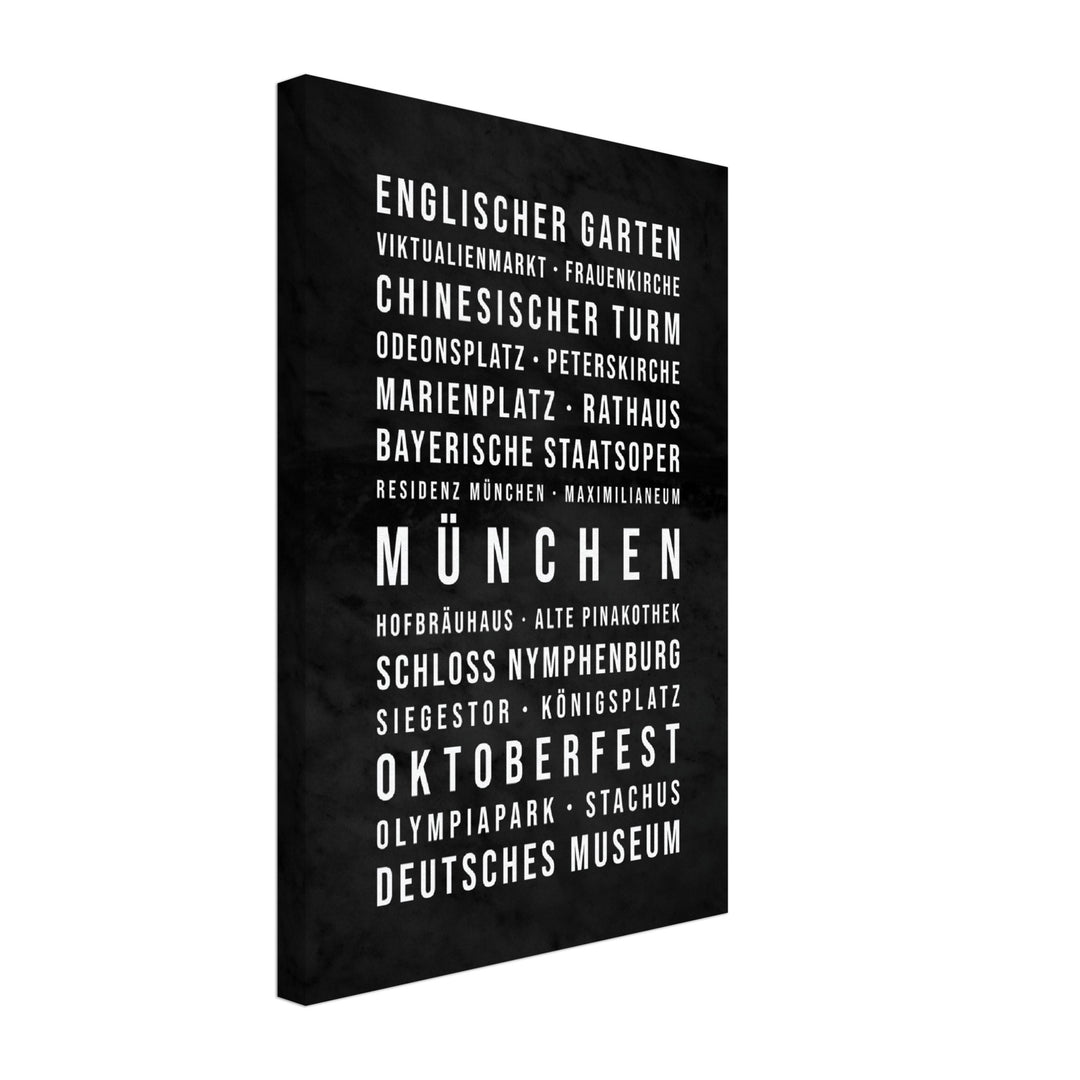 München - Typografie-Wandbild - Leinwand Schwarzgrau Marmoroptik