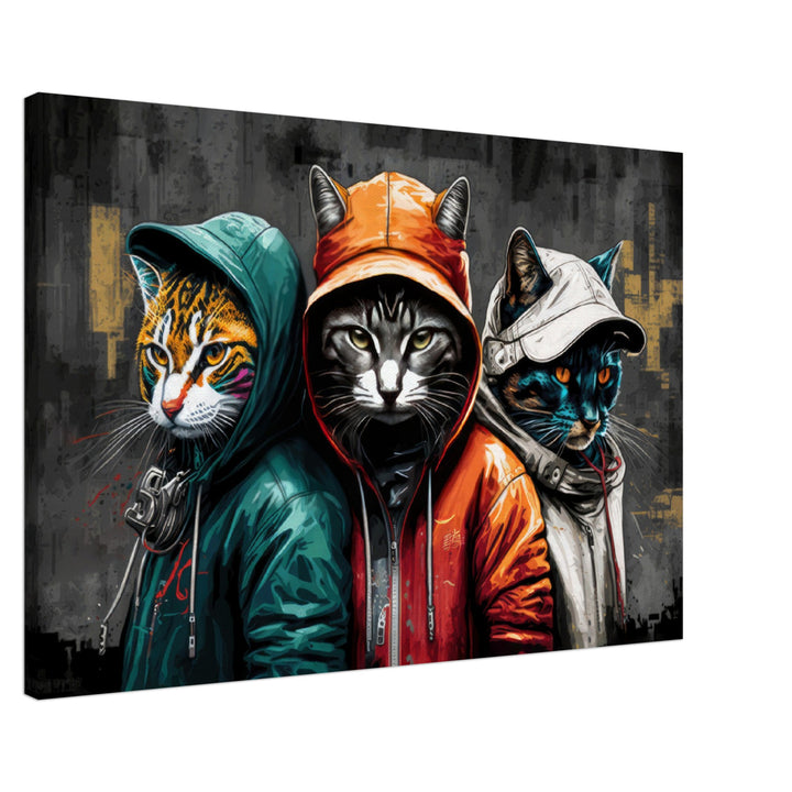 Purrfect Pals - Katzen Wandbild - Crazy Wildlife Leinwand ColorWorld im Querformat - Coole Tiere & Animals Kunstdruck