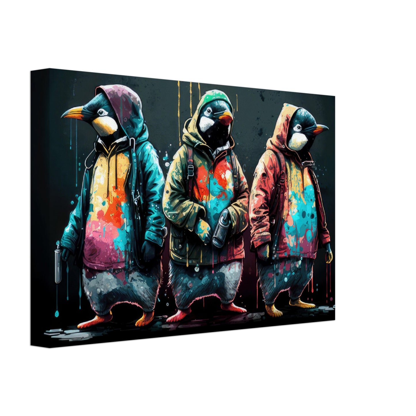 Frosty Friends - Pinguine Wandbild - Crazy Wildlife Leinwand ColorWorld im Querformat - Coole Tiere & Animals Kunstdruck