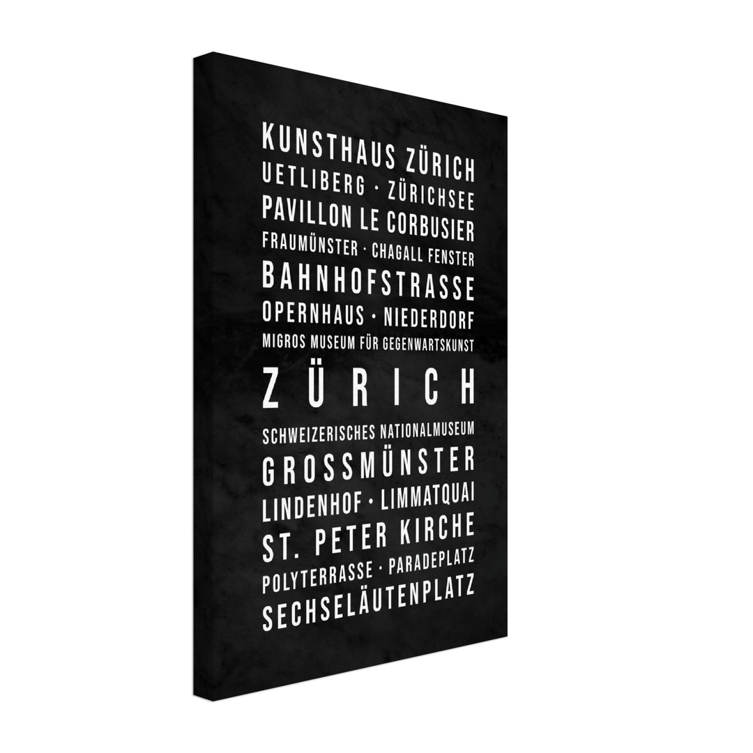 Zürich - Typografie-Wandbild - Leinwand Schwarzgrau Marmoroptik