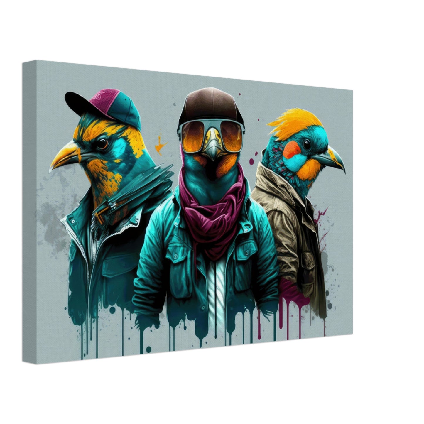 Avian Aristocrats - Vögel Wandbild - Crazy Wildlife Leinwand ColorWorld im Querformat - Coole Tiere & Animals Kunstdruck
