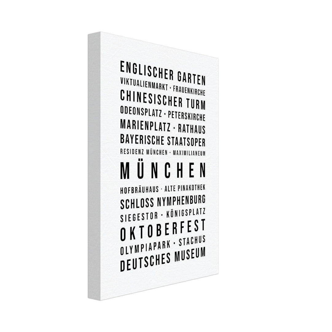 München - Typografie-Wandbild - Leinwand Weiss Neutral