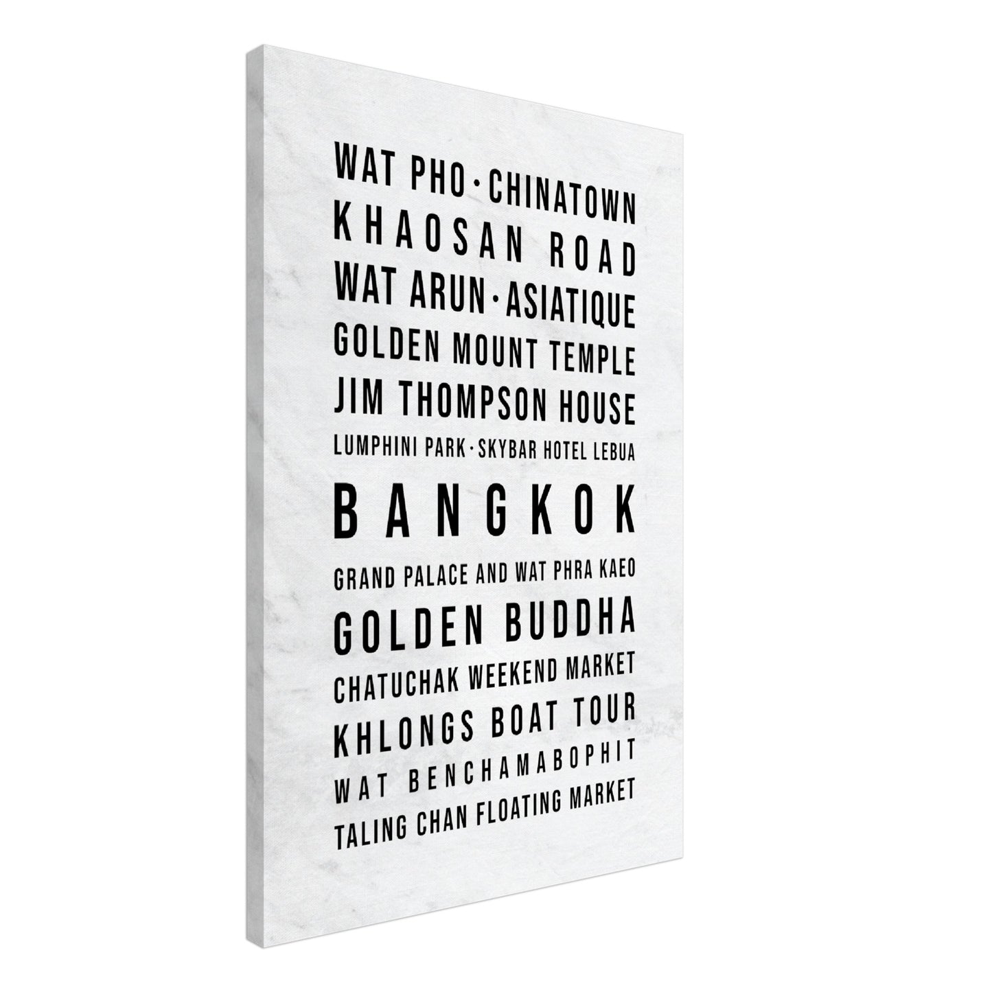 Bangkok - Typografie-Wandbild - Leinwand Weiss Marmoroptik