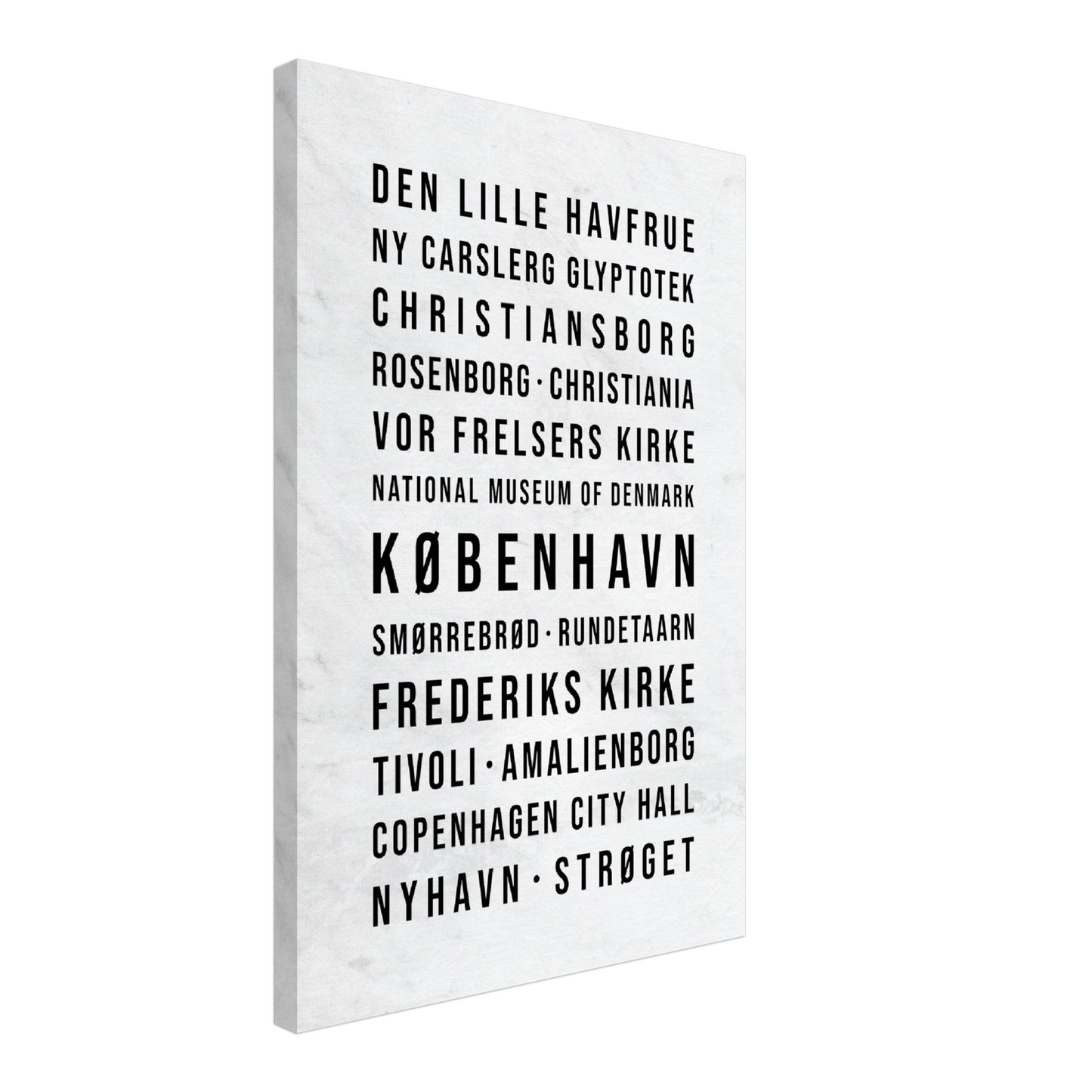 Kopenhagen - Typografie-Wandbild - Leinwand Weiss Marmoroptik