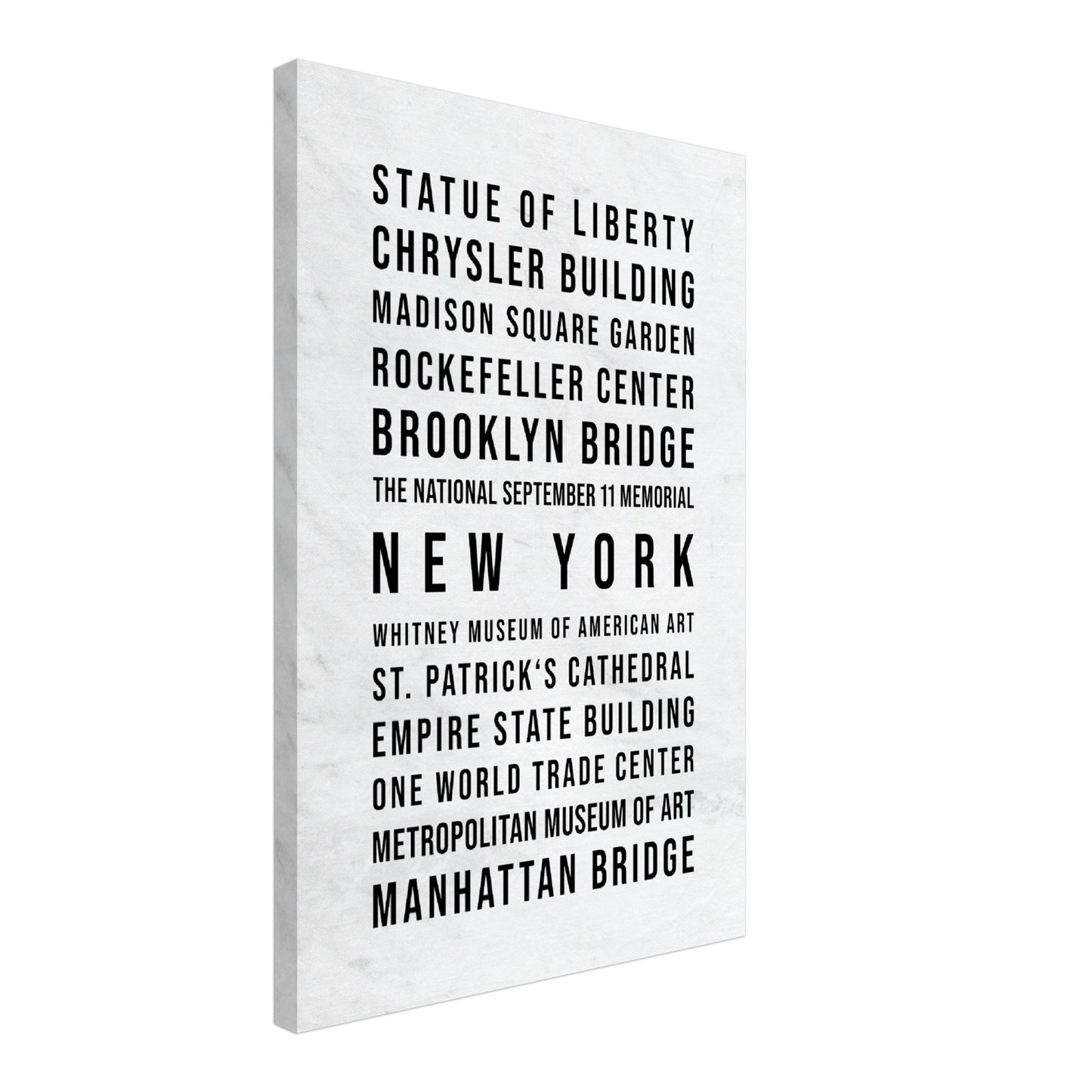 New York - Typografie-Wandbild - Leinwand Weiss Marmoroptik