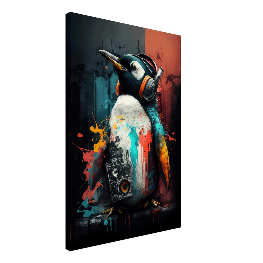 Polar Pal - Pinguine Wandbild - Crazy Wildlife Leinwand ColorWorld im Hochformat - Coole Tiere & Animals Kunstdruck