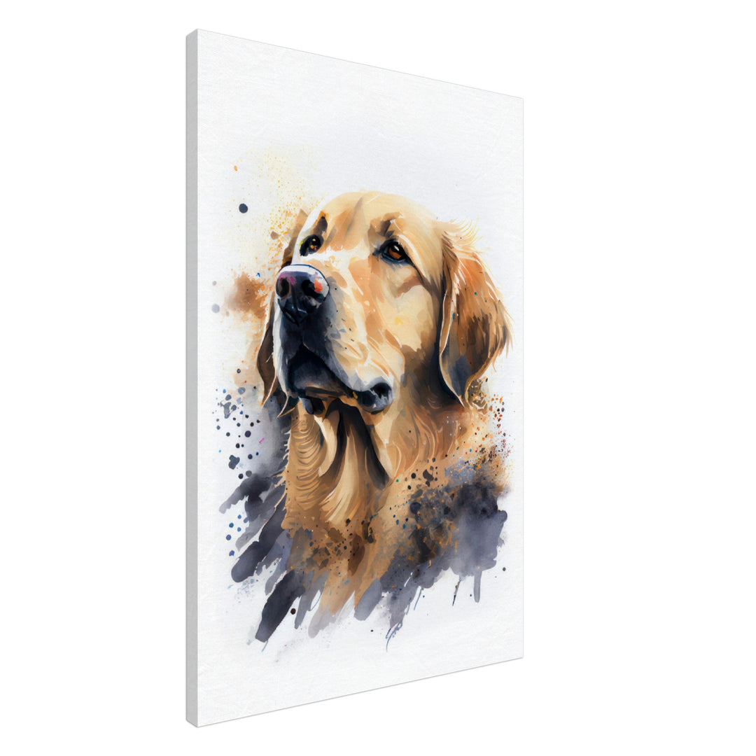 Golden Retriever Leo - Hunde Wandbild - Dogs Art Leinwand WaterColors im Hochformat - Hundebilder Hundeportrait Tiere Tierbilder Kunstdruck Aquarell
