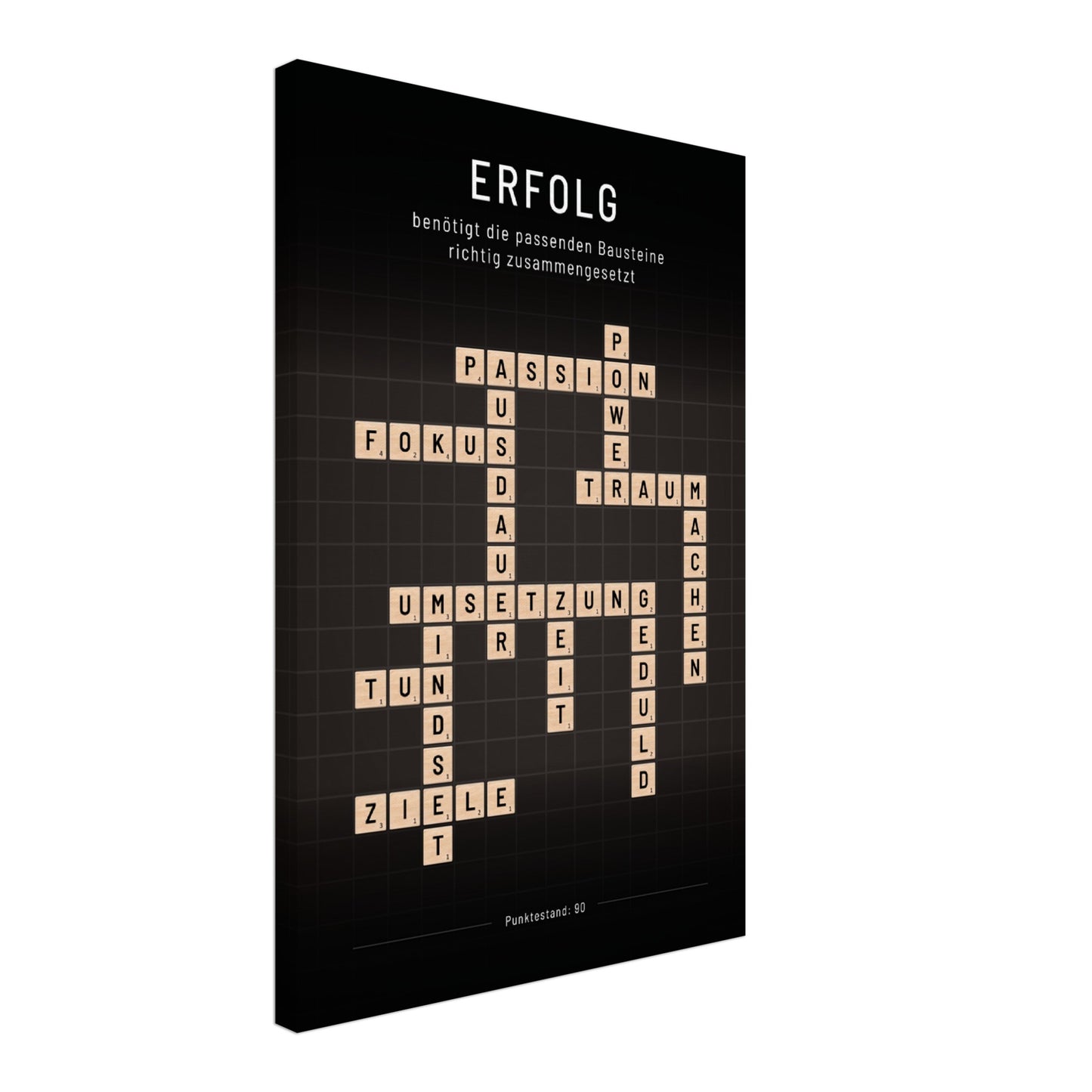 Erfolg - Crossword-Wandbild - Leinwand Schwarzgrau Neutral im Hochformat - Typografie Worte Scrabble Brettspiel Sprache Business Job