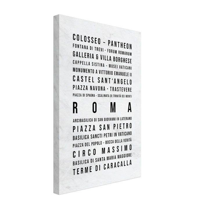 Rom - Typografie-Wandbild - Leinwand Weiss Marmoroptik