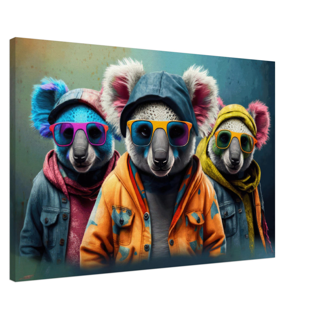 Down Under Delights - Koala Wandbild - Crazy Wildlife Leinwand ColorWorld im Querformat - Coole Tiere & Animals Kunstdruck