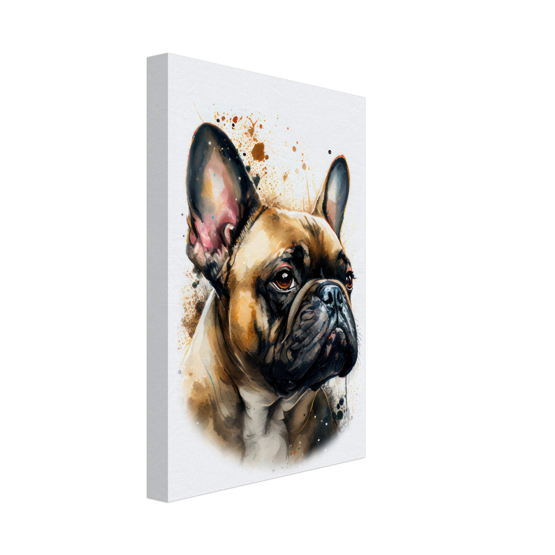 Französische Bulldogge Daisy - Hunde Wandbild - Dogs Art Leinwand WaterColors im Hochformat - Hundebilder Hundeportrait Tiere Tierbilder Kunstdruck Aquarell