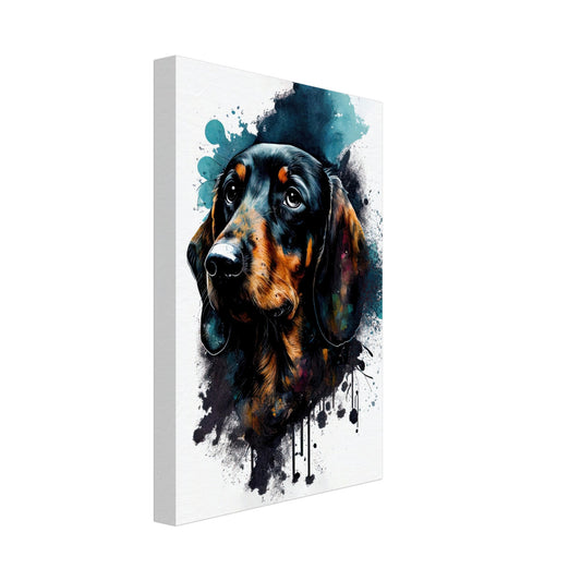 Dackel Dory - Hunde Wandbild - Dogs Art Leinwand WaterColors im Hochformat - Hundebilder Hundeportrait Tiere Tierbilder Kunstdruck Aquarell