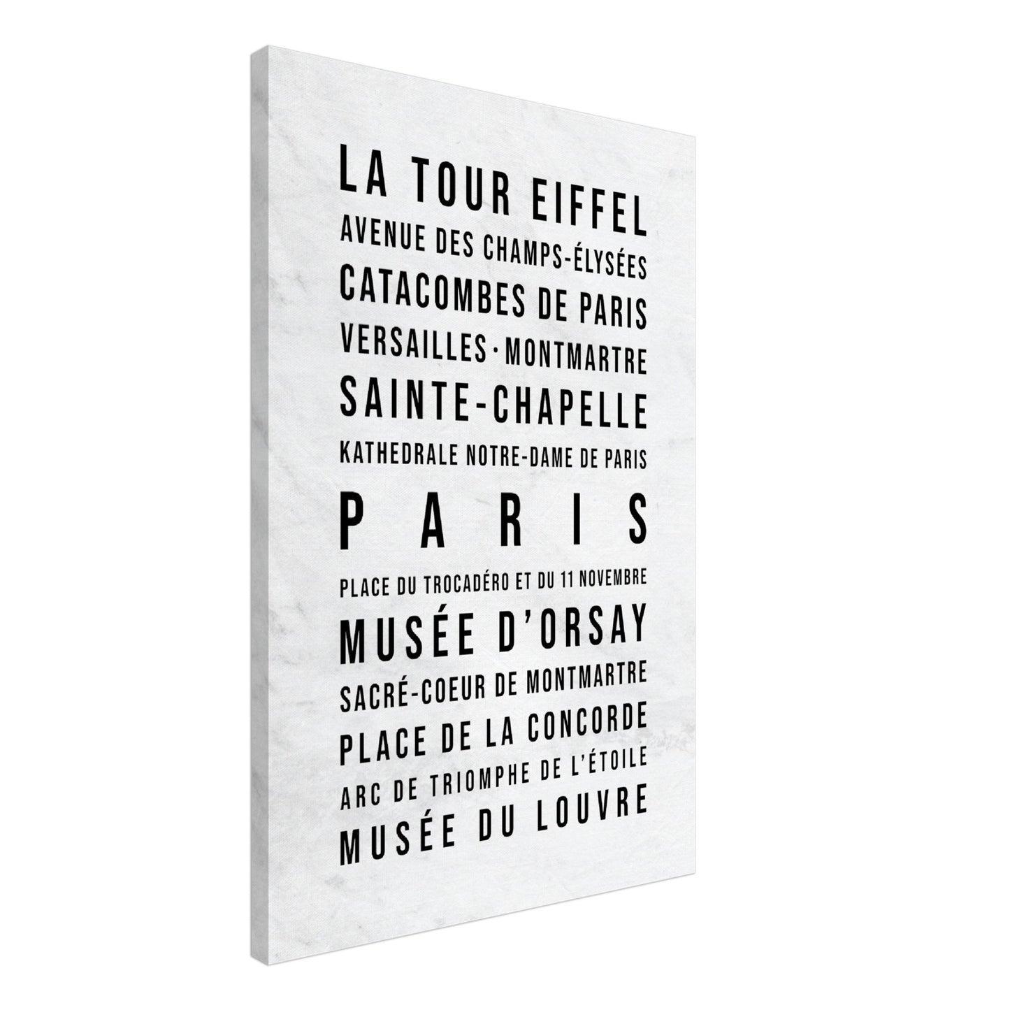 Paris - Typografie-Wandbild - Leinwand Weiss Marmoroptik