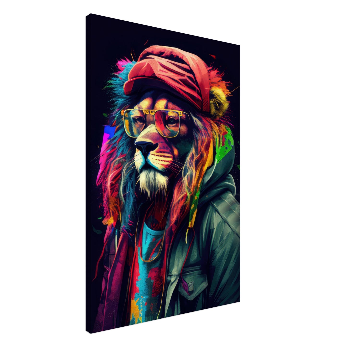 Lion Leader - Löwen Wandbild - Crazy Wildlife Leinwand ColorWorld im Hochformat - Coole Tiere & Animals Kunstdruck