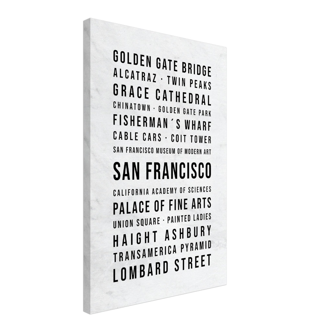 San Francisco - Typografie-Wandbild - Leinwand Weiss Marmoroptik