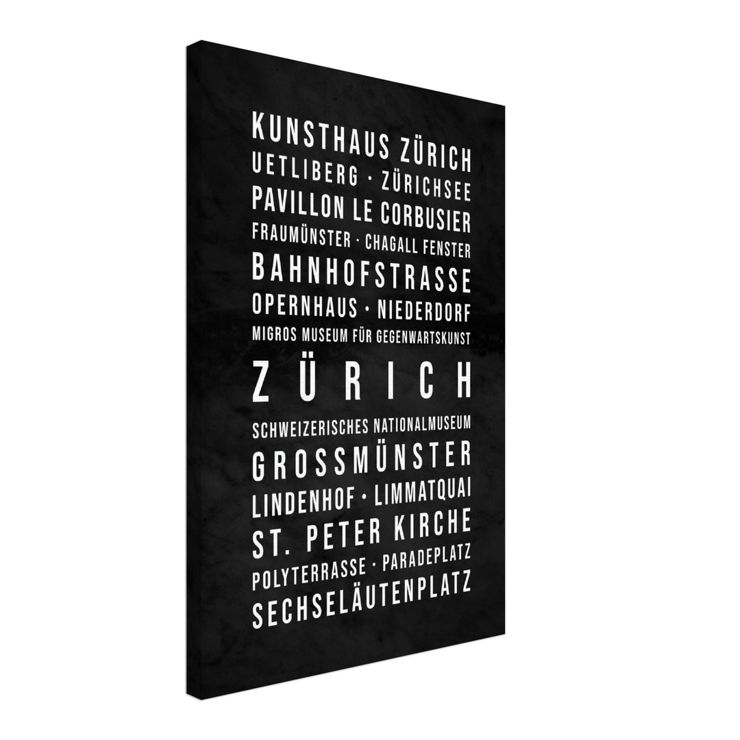 Zürich - Typografie-Wandbild - Leinwand Schwarzgrau Marmoroptik