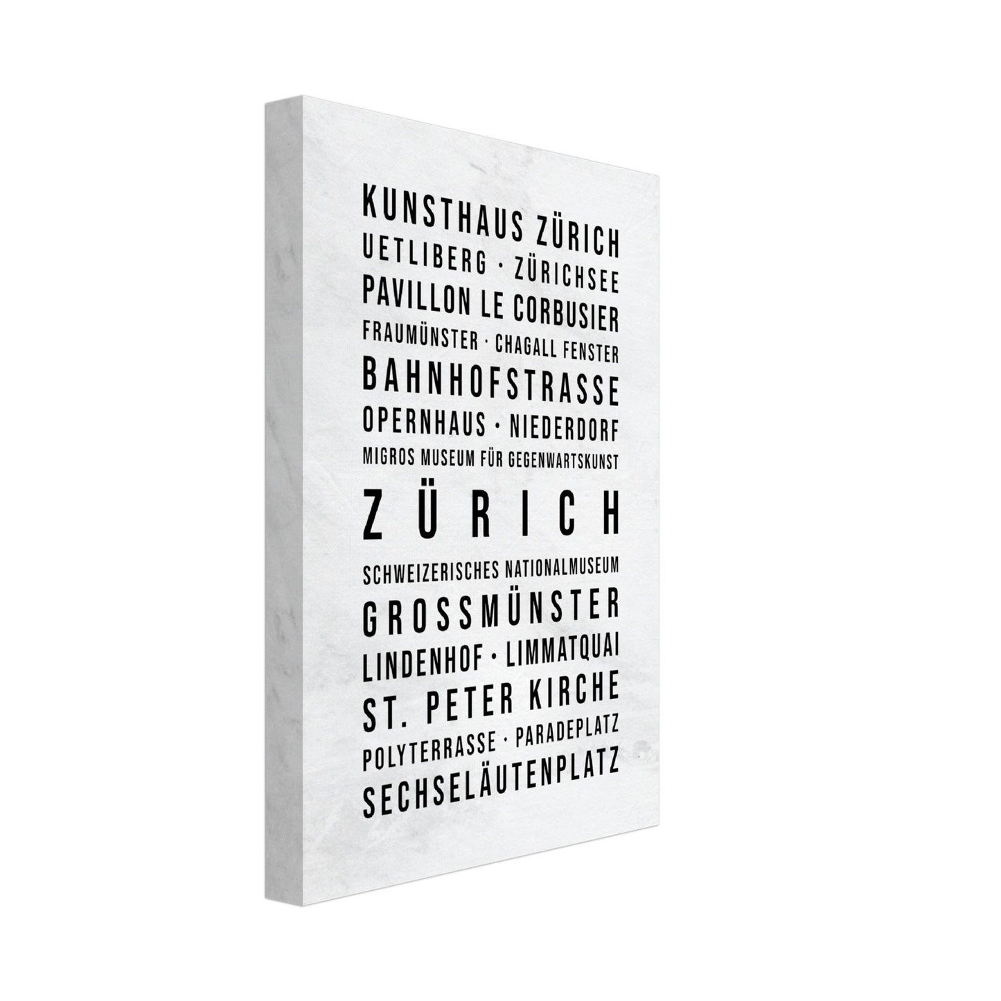 Zürich - Typografie-Wandbild - Leinwand Weiss Marmoroptik