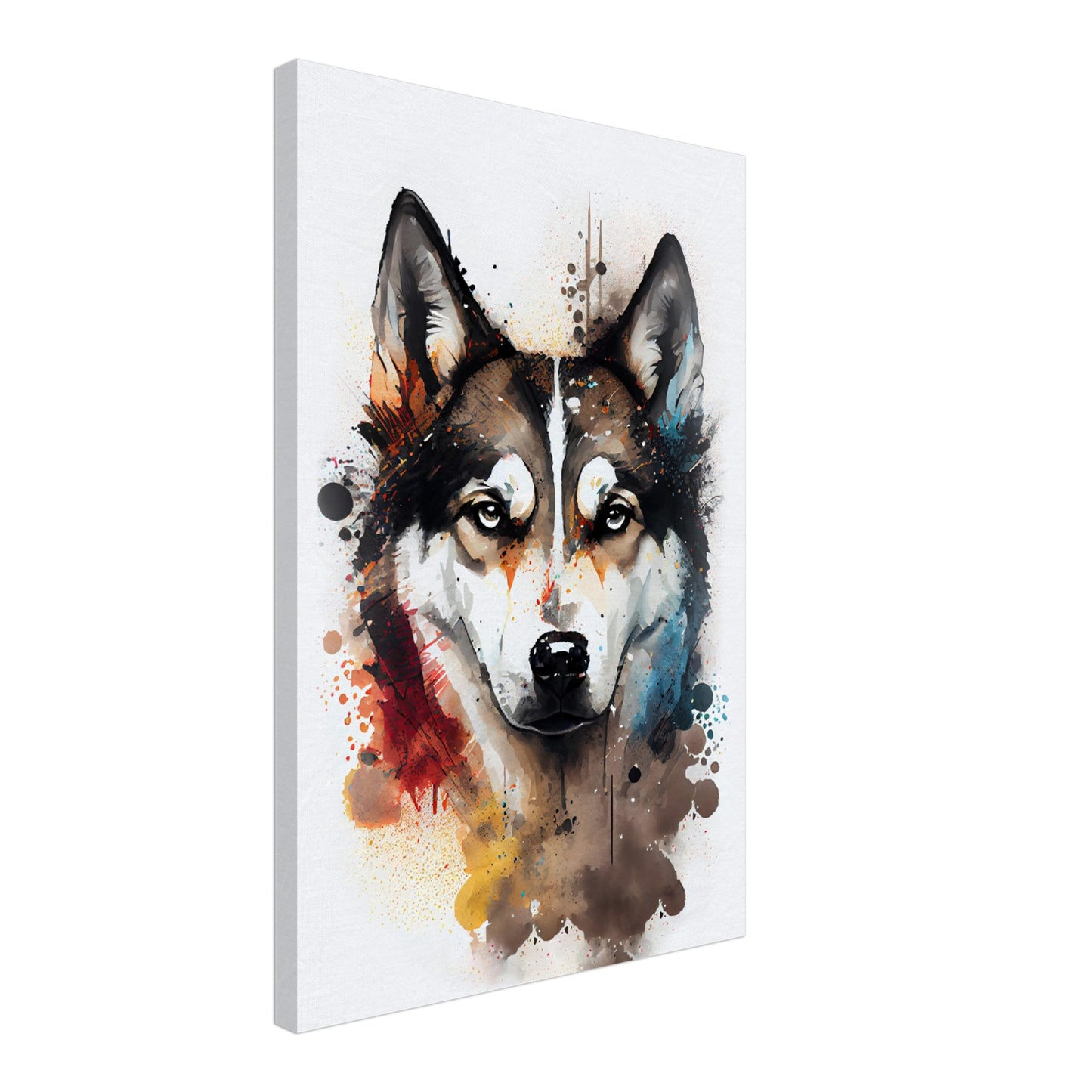 Husky Benji - Hunde Wandbild - Dogs Art Leinwand WaterColors im Hochformat - Hundebilder Hundeportrait Tiere Tierbilder Kunstdruck Aquarell