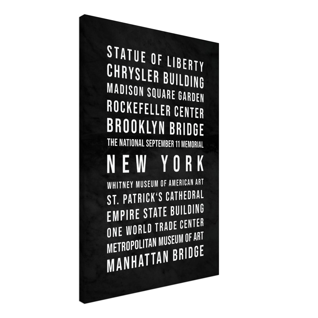 New York - Typografie-Wandbild - Leinwand Schwarzgrau Marmoroptik