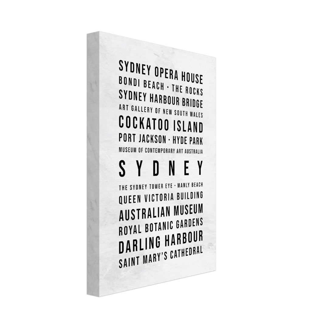 Sydney - Typografie-Wandbild - Leinwand Weiss Marmoroptik