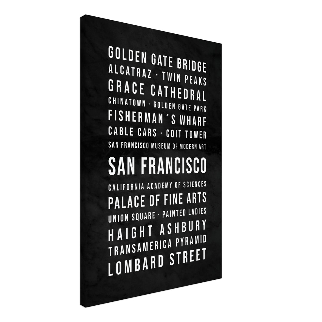 San Francisco - Typografie-Wandbild - Leinwand Schwarzgrau Marmoroptik
