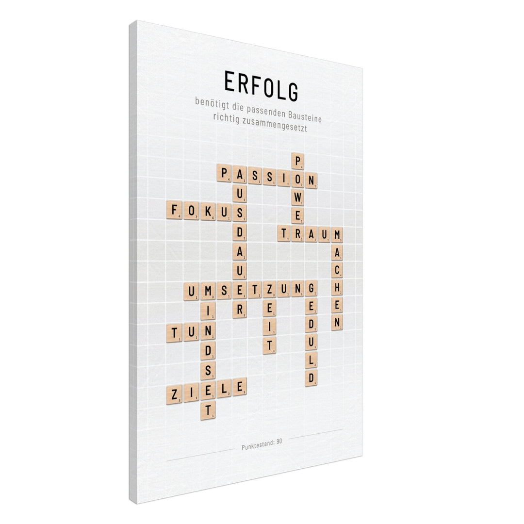 Erfolg - Crossword-Wandbild - Leinwand Weiss Neutral im Hochformat - Typografie Worte Scrabble Brettspiel Sprache Business Job