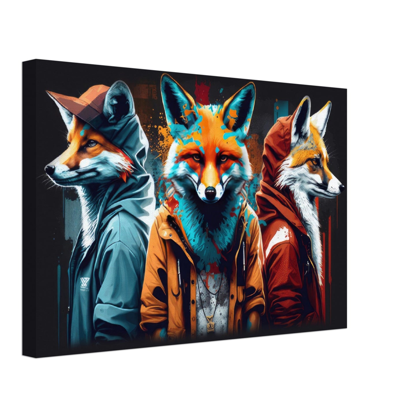 Foxy Features - Füchse Wandbild - Crazy Wildlife Leinwand ColorWorld im Querformat - Coole Tiere & Animals Kunstdruck
