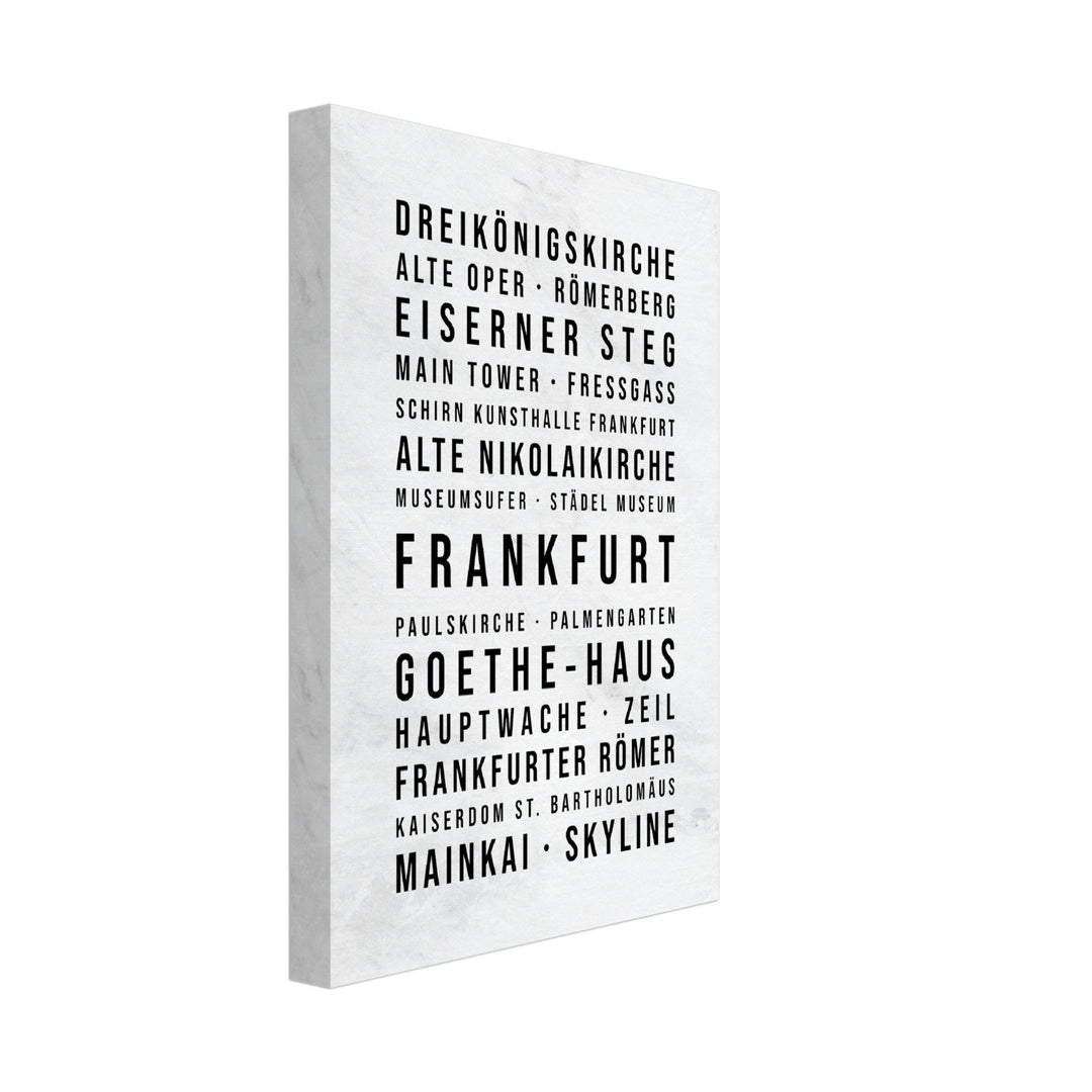 Frankfurt - Typografie-Wandbild - Leinwand Weiss Marmoroptik
