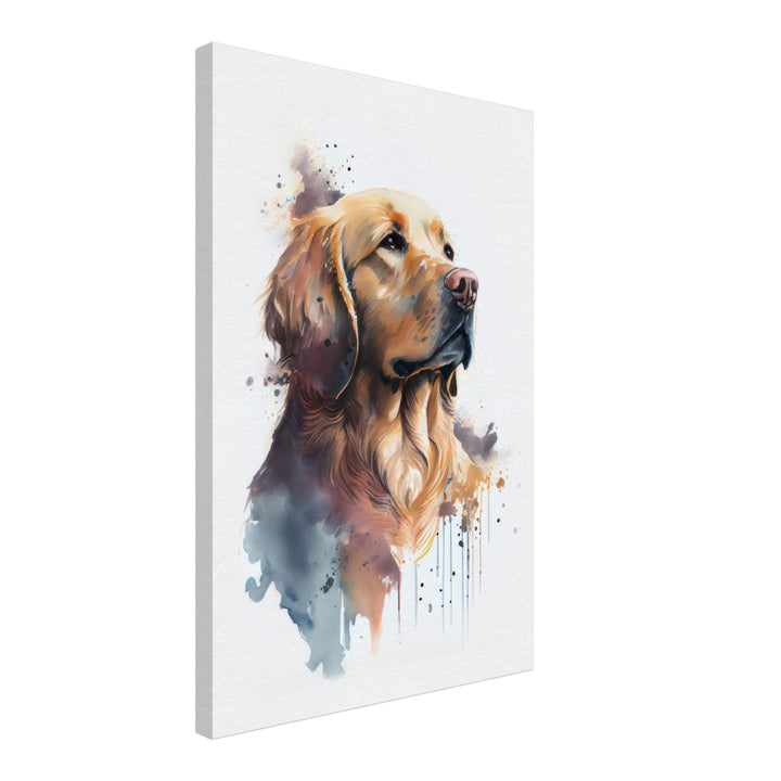 Golden Retriever Bailey - Hunde Wandbild - Dogs Art Leinwand WaterColors im Hochformat - Hundebilder Hundeportrait Tiere Tierbilder Kunstdruck Aquarell