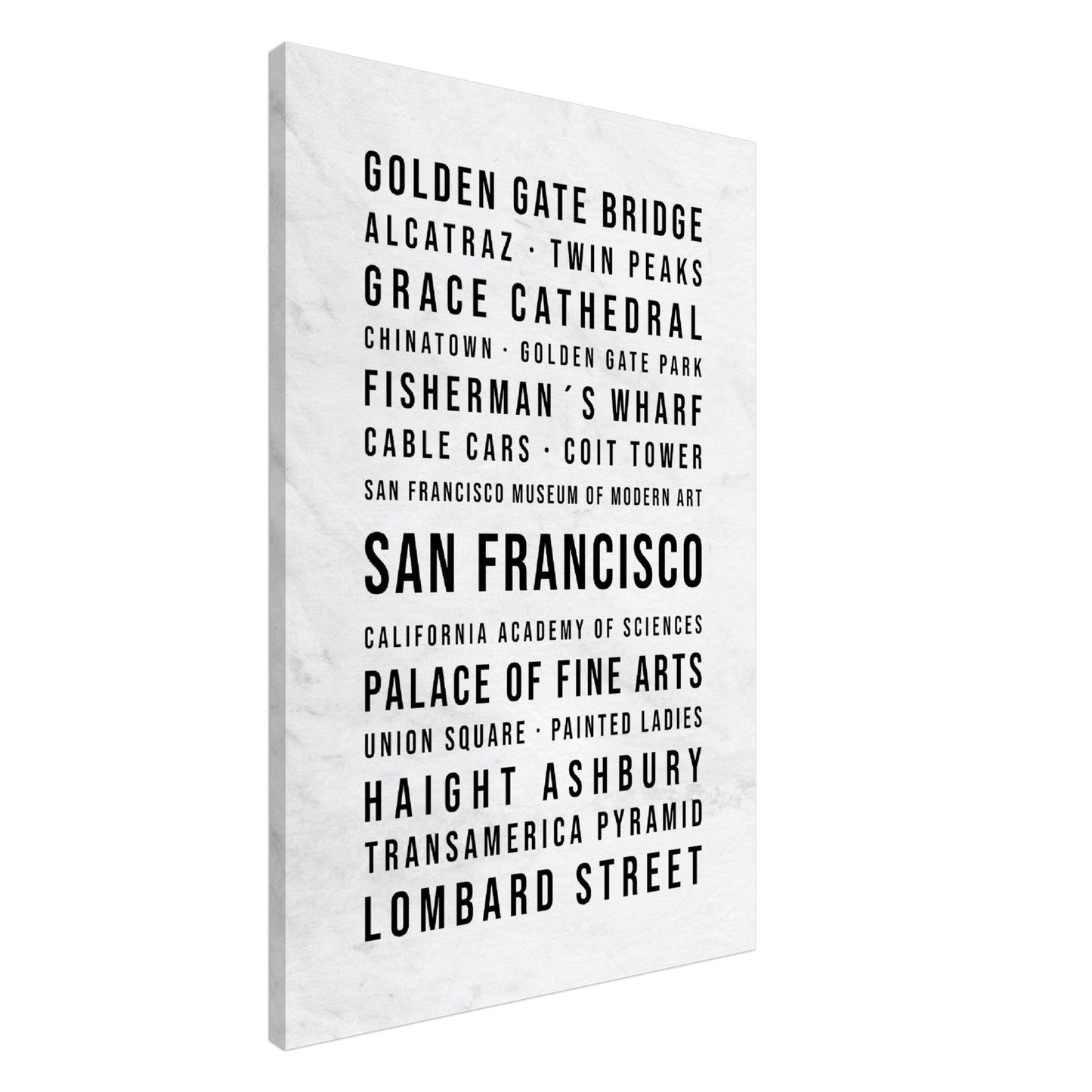 San Francisco - Typografie-Wandbild - Leinwand Weiss Marmoroptik