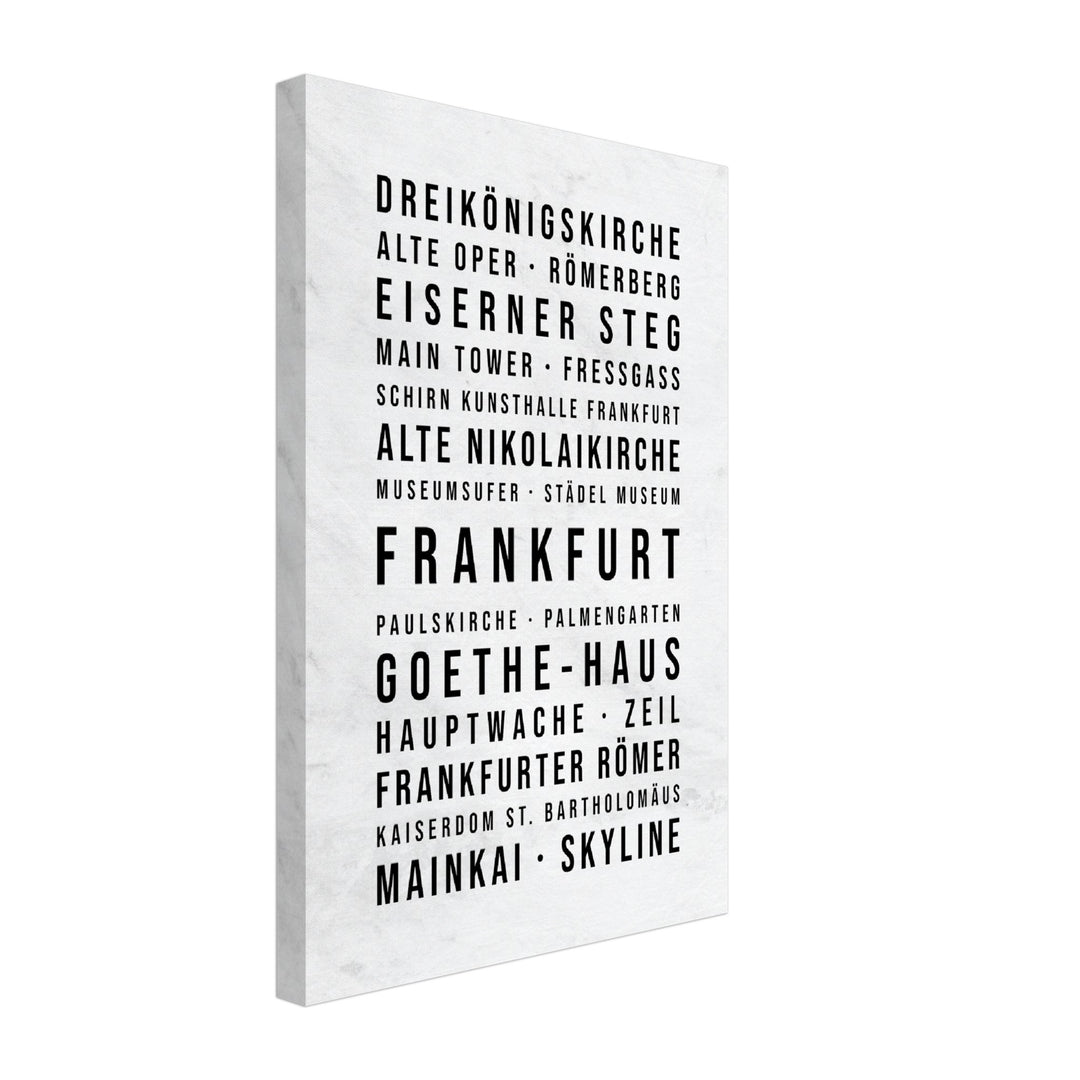 Frankfurt - Typografie-Wandbild - Leinwand Weiss Marmoroptik
