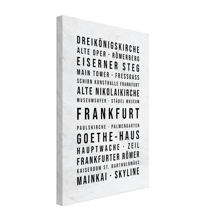 Frankfurt - Typografie-Wandbild - Leinwand Weiss Marmoroptik