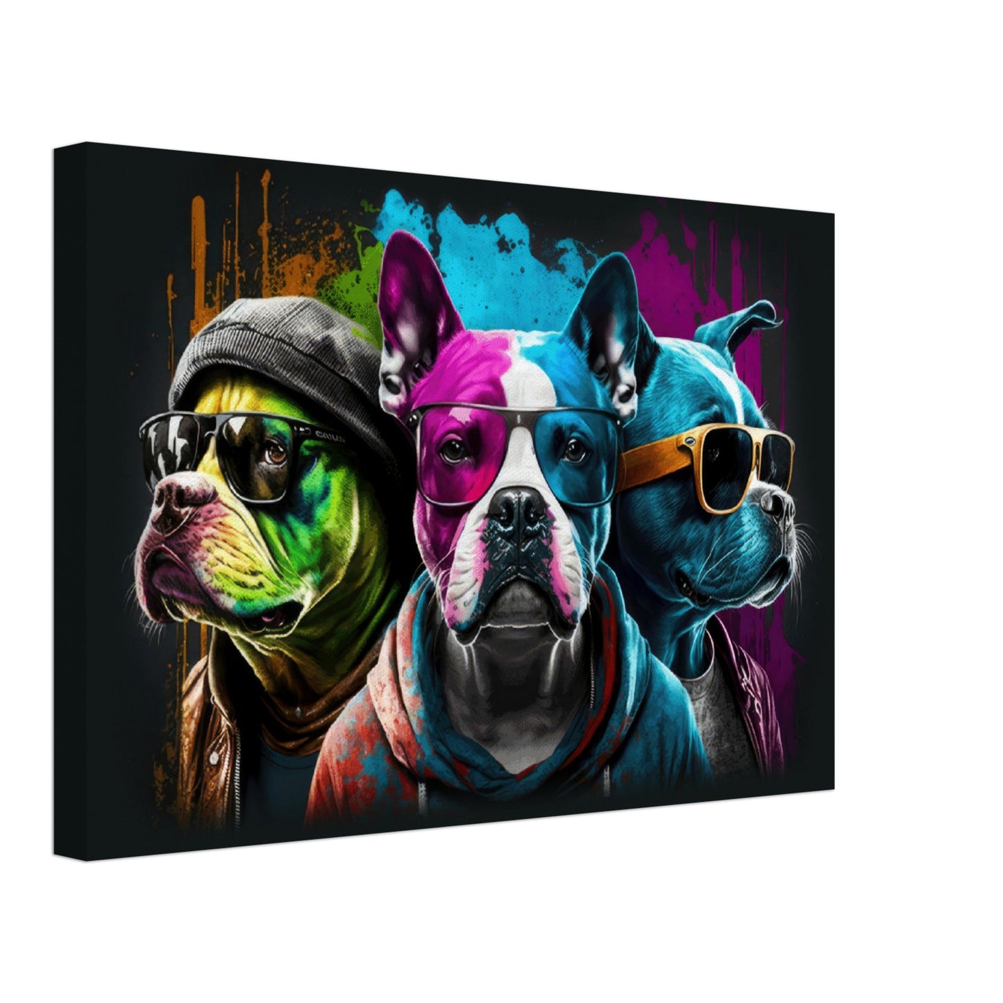 Pawsitive Pups - Hunde Wandbild - Crazy Wildlife Leinwand ColorWorld im Querformat - Coole Tiere & Animals Kunstdruck
