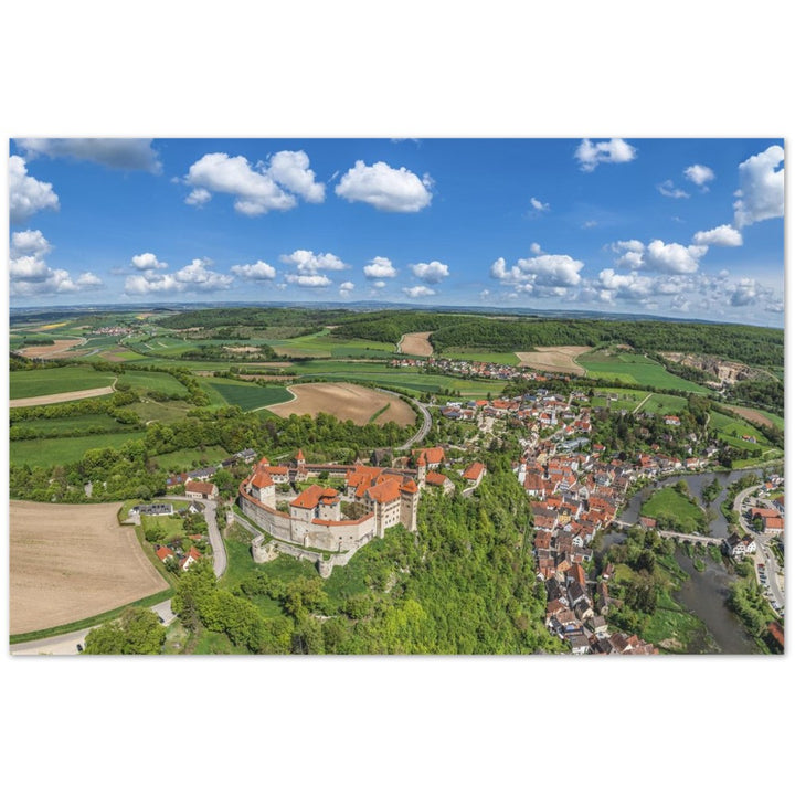 Harburg mit der Burg Harburg und Fluss Wörnitz – Poster Seidenmatt Panorama – Harburg (Schwaben) – ohne Rahmen