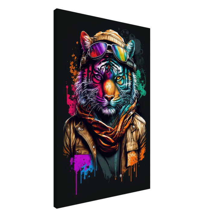 Scarf Tiger - Tiger Wandbild - Crazy Wildlife Leinwand ColorWorld im Hochformat - Coole Tiere & Animals Kunstdruck