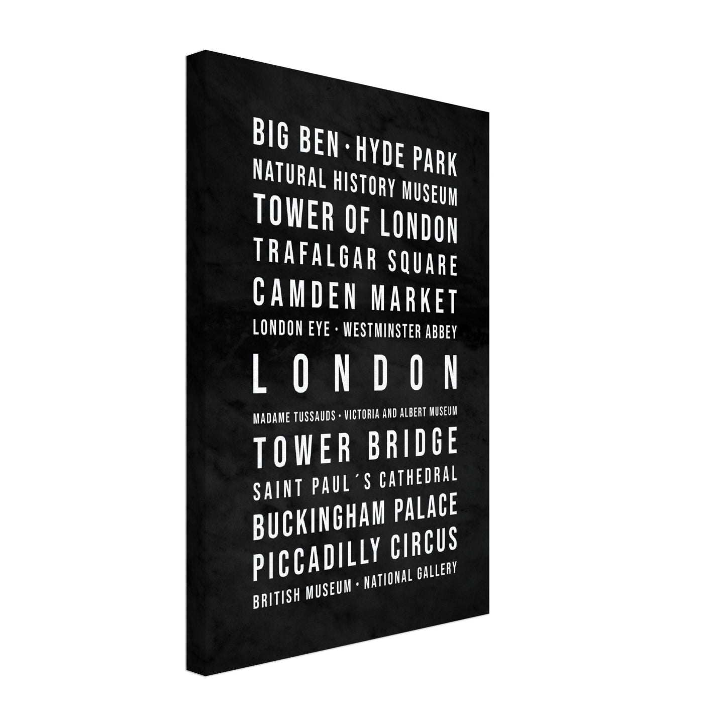 London - Typografie-Wandbild - Leinwand Schwarzgrau Marmoroptik