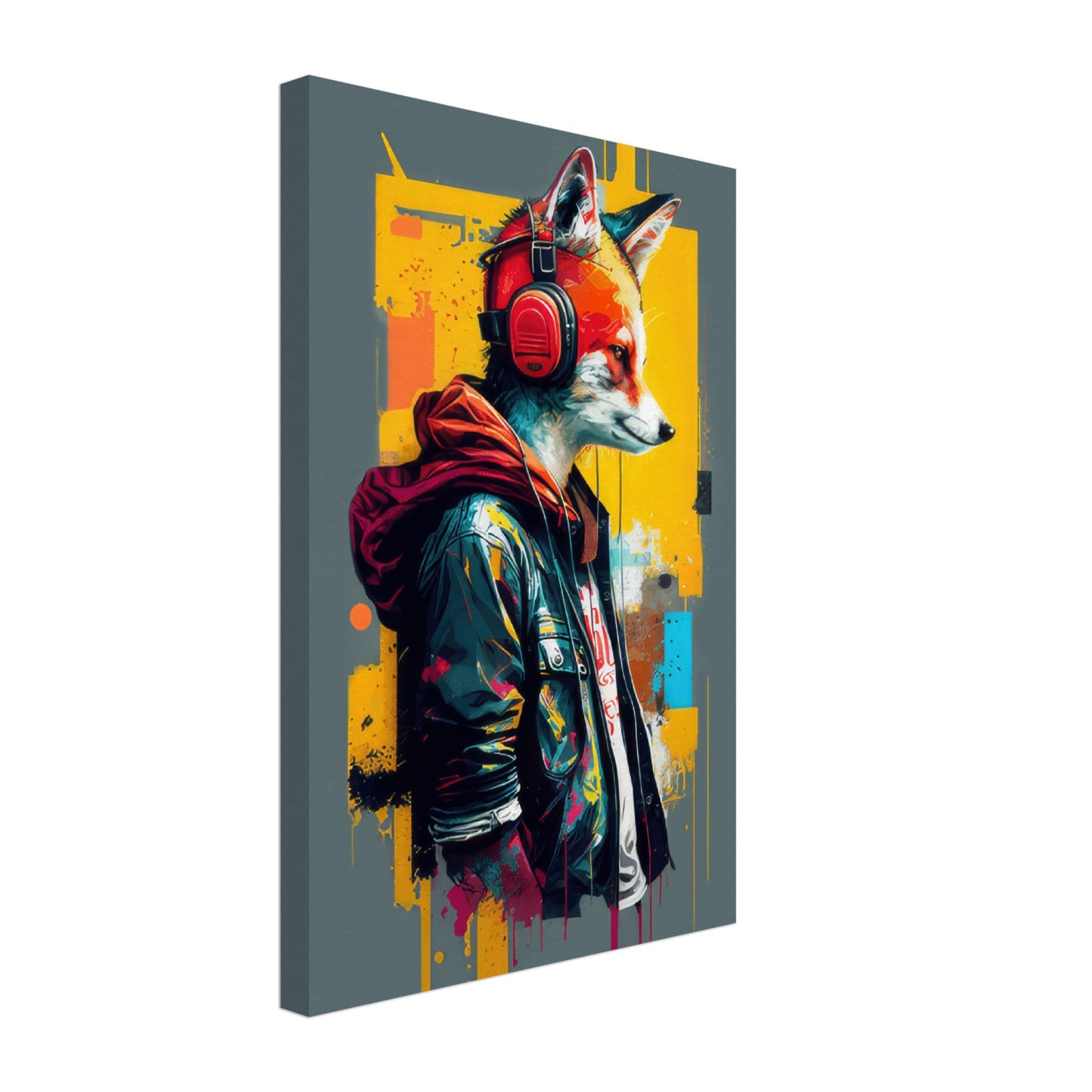 Happy Hues - Füchse Wandbild - Crazy Wildlife Leinwand ColorWorld im Hochformat - Coole Tiere & Animals Kunstdruck