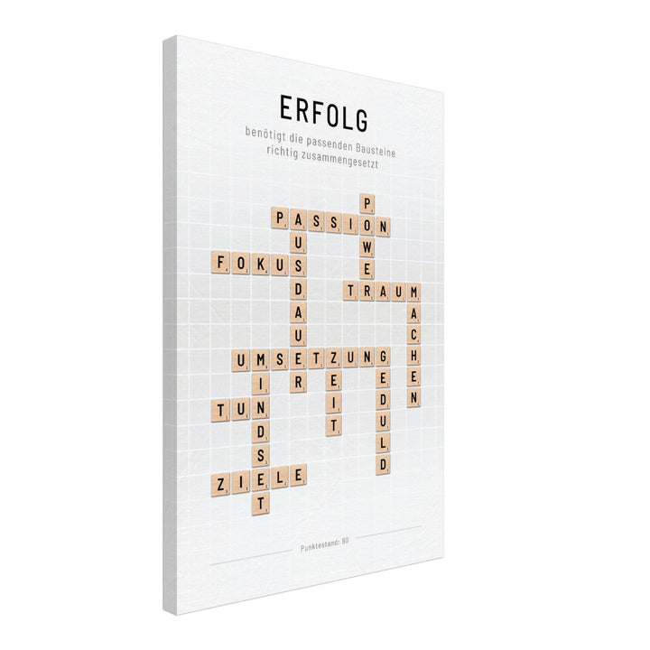 Erfolg - Crossword-Wandbild - Leinwand Weiss Neutral im Hochformat - Typografie Worte Scrabble Brettspiel Sprache Business Job