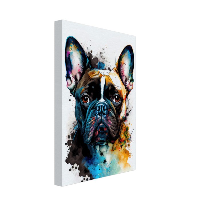 Französische Bulldogge Poldi - Hunde Wandbild - Dogs Art Leinwand WaterColors im Hochformat - Hundebilder Hundeportrait Tiere Tierbilder Kunstdruck Aquarell