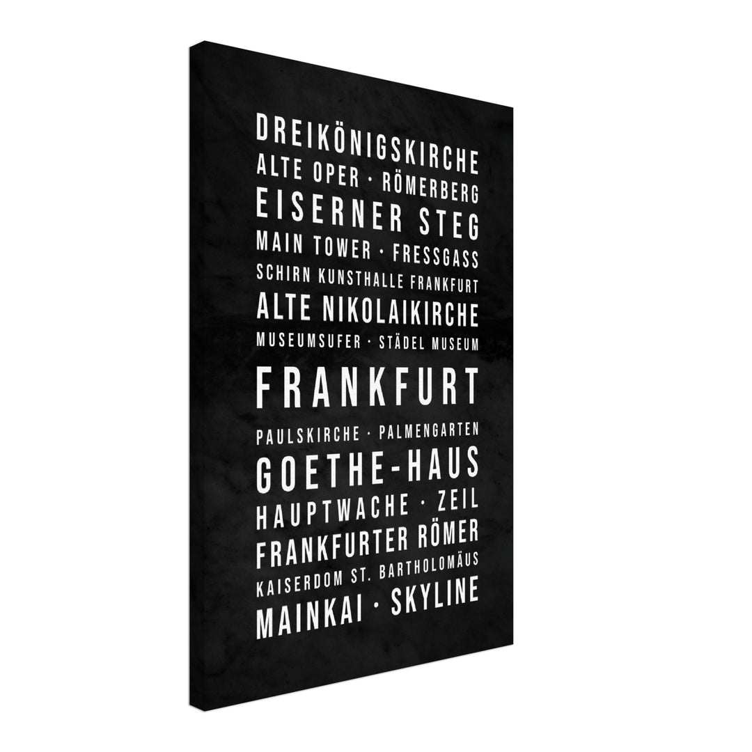 Frankfurt - Typografie-Wandbild - Leinwand Schwarzgrau Marmoroptik