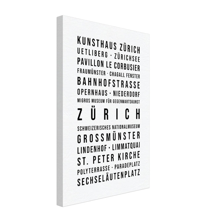 Zürich - Typografie-Wandbild - Leinwand Weiss Neutral