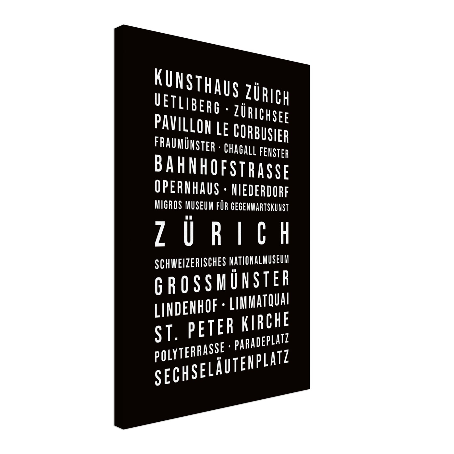 Zürich - Typografie-Wandbild - Leinwand Schwarzgrau Neutral