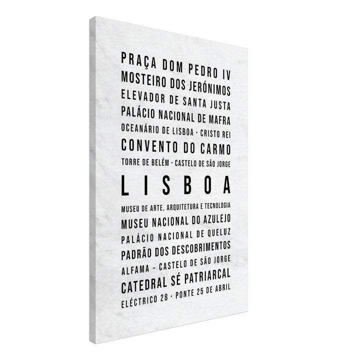 Lissabon - Typografie-Wandbild - Leinwand Weiss Marmoroptik