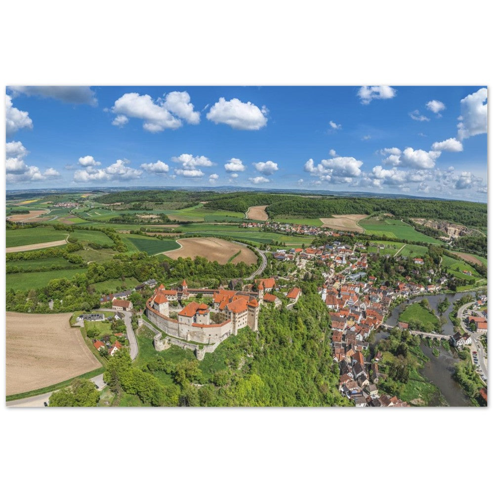Harburg mit der Burg Harburg und Fluss Wörnitz – Poster Seidenmatt Panorama – Harburg (Schwaben) – ohne Rahmen