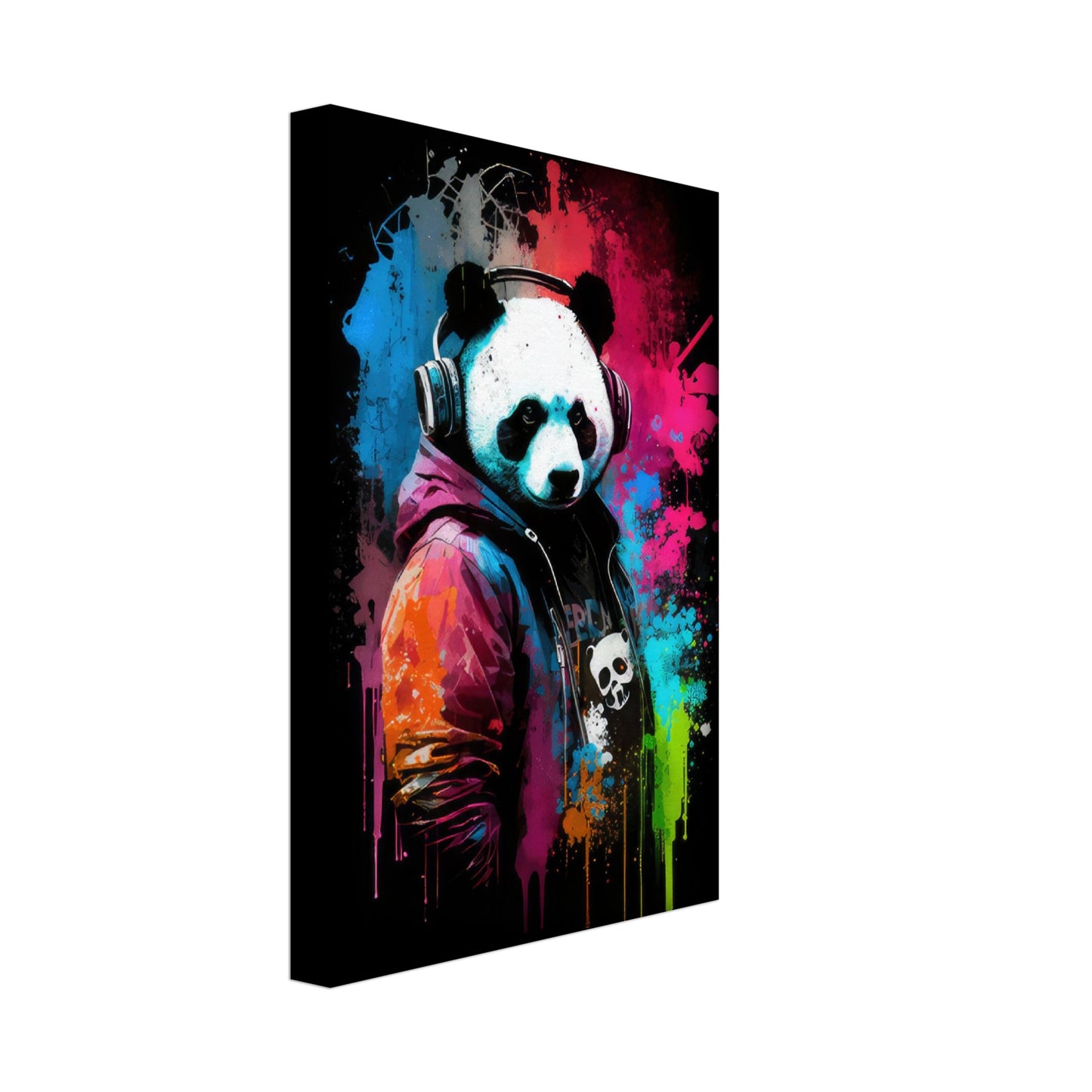 Black & White Panda Bliss  - Panda Wandbild - Crazy Wildlife Leinwand ColorWorld im Hochformat - Coole Tiere & Animals Kunstdruck