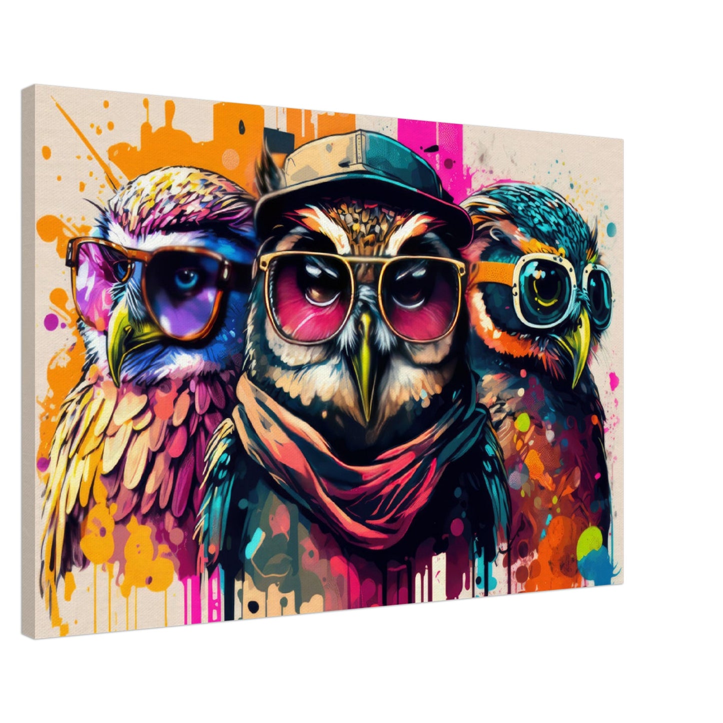 Vibrant Vivarium - Eulen Wandbild - Crazy Wildlife Leinwand ColorWorld im Querformat - Coole Tiere & Animals Kunstdruck