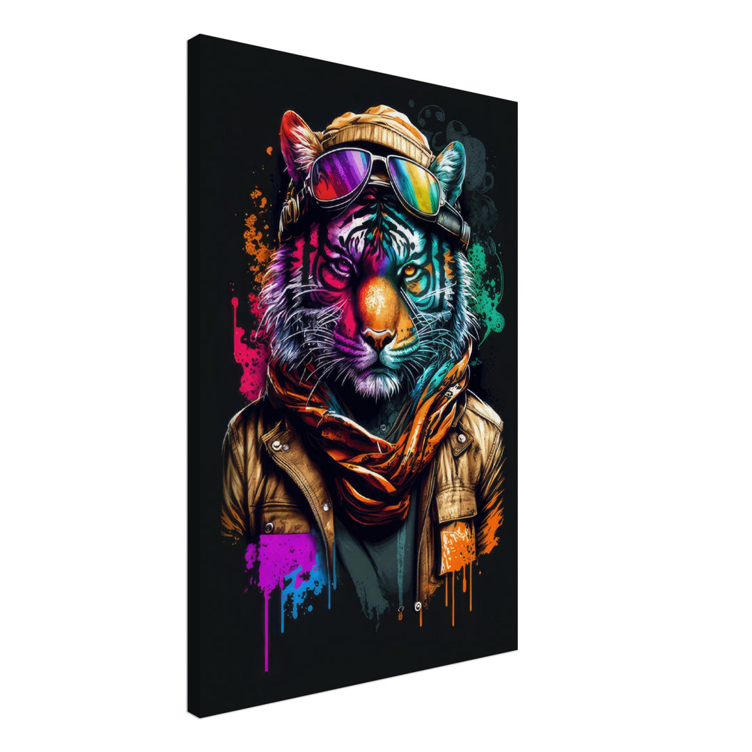 Scarf Tiger - Tiger Wandbild - Crazy Wildlife Leinwand ColorWorld im Hochformat - Coole Tiere & Animals Kunstdruck